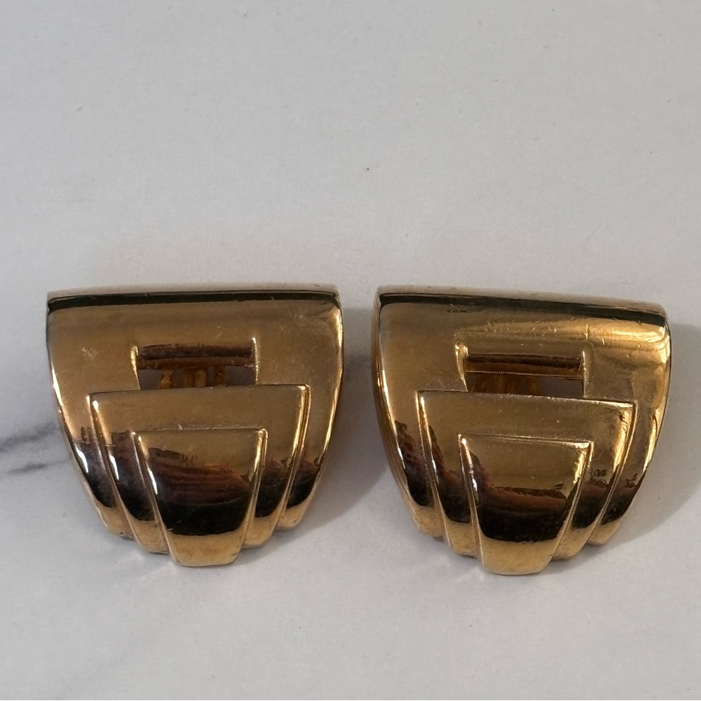Givenchy Paris NewYork Runway Gold-Tone Clip-On Earrings 1980’s - Picture 3 of 7